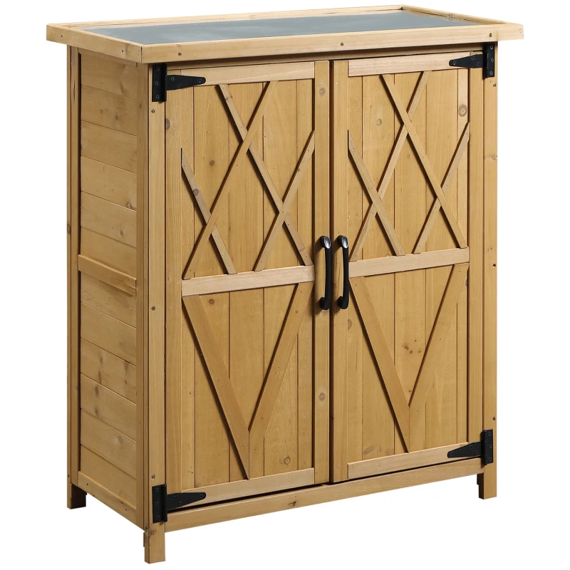 Outsunny Abri de jardin armoire de jardin 3 étagères 2 portes toit en tôle galvanisé étanche bois sapin 75 x 40 x 90 cm jaune