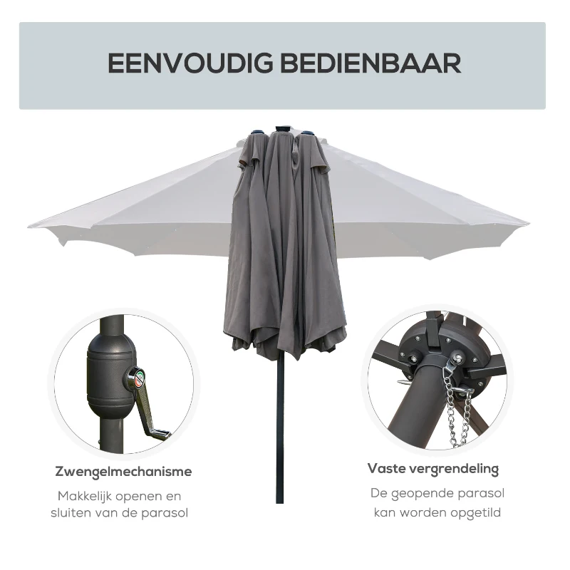 Outsunny parasol met LED dubbele parasol 440 x 260 cm tuinparasol grijs