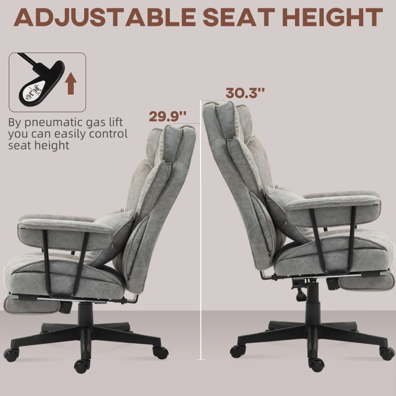 HOMCOM Office Chair with 6 Point Massage and Heat, Ergonomic Desk Chair with Foot Rest, Lumbar Support, Reclining Function and Wide Seat, Height-Adjustable High Back Swivel Rolling for Home, Grey