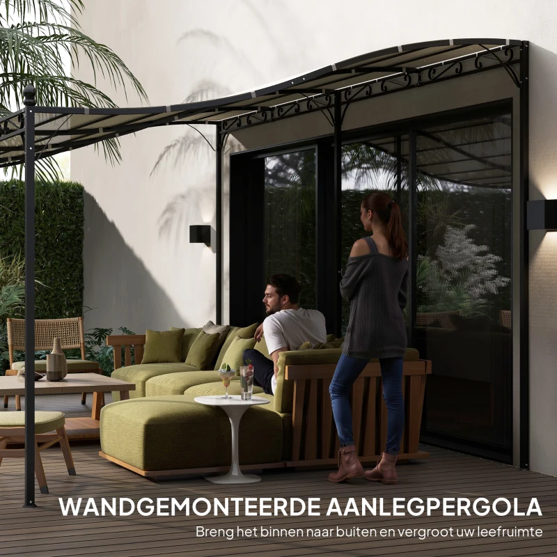 Outsunny 3 x 5 m Pergola, Flexibel Tuindak met Waterdichte Zeil en Metalen Frame, Schaduwplek, Crèmewit(m-6)