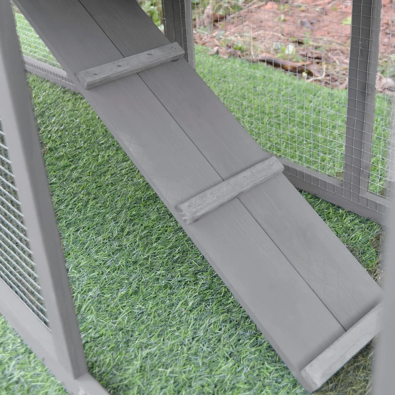 PawHut Casa para Coelhos de Madeira Coelheira para Exterior com Bandeja Removível 147x54x84cm Cinza