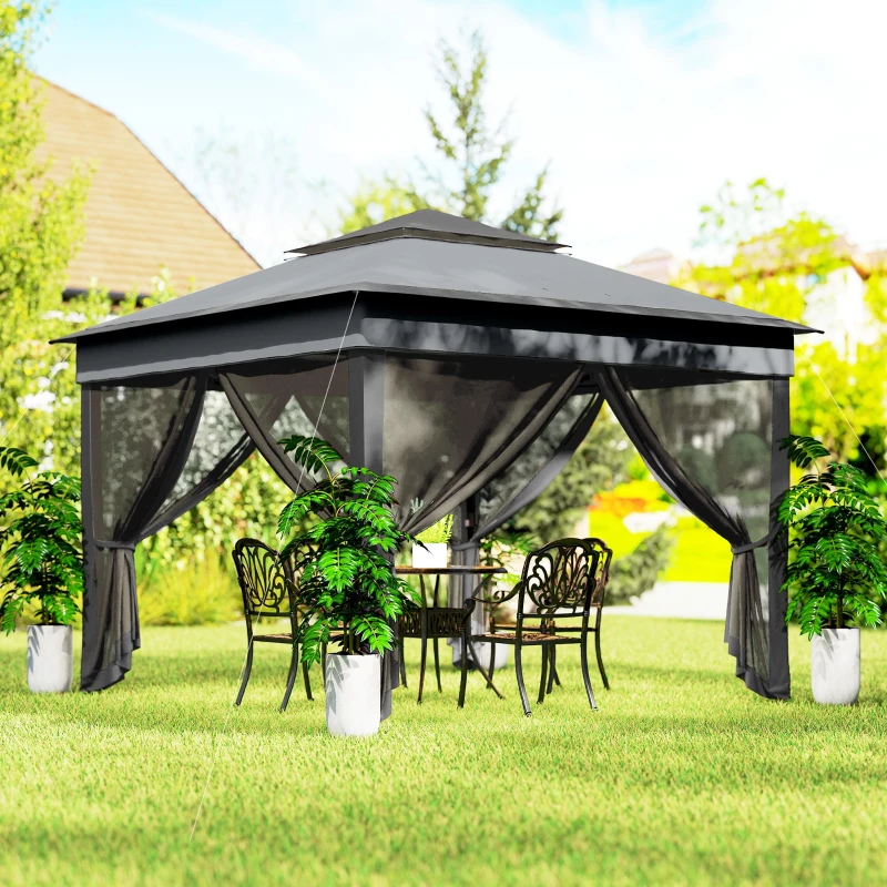 Outsunny 3 x 3(m) Pop Up Gazebo, Height Adjustable Instant Event Shelter with Netting and Carrying Bag, Grey