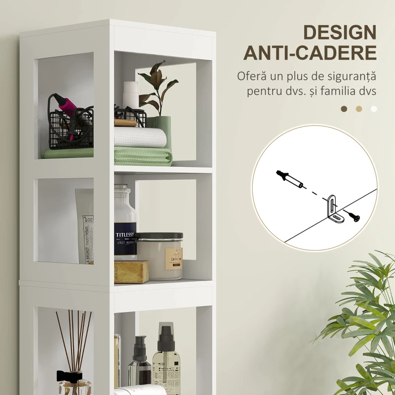 HOMCOM Mobilier de Baie cu 3 Rafturi Deschise și 2 Sertare, 30x30x141.2 cm, Alb