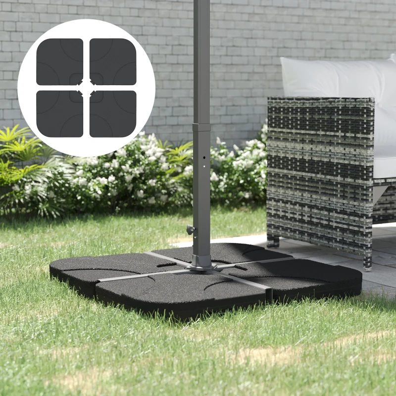 Outsunny 4 Pieces Parasol Base Stand Weights for Banana Hanging Cantilever Umbrella, Water and Sand Filled, Up to 72kg, Black