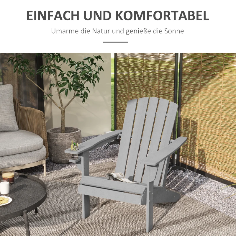Outsunny Adirondack Stoel Kunststof 75x87x90cm,met Bekerhouder, Grijs