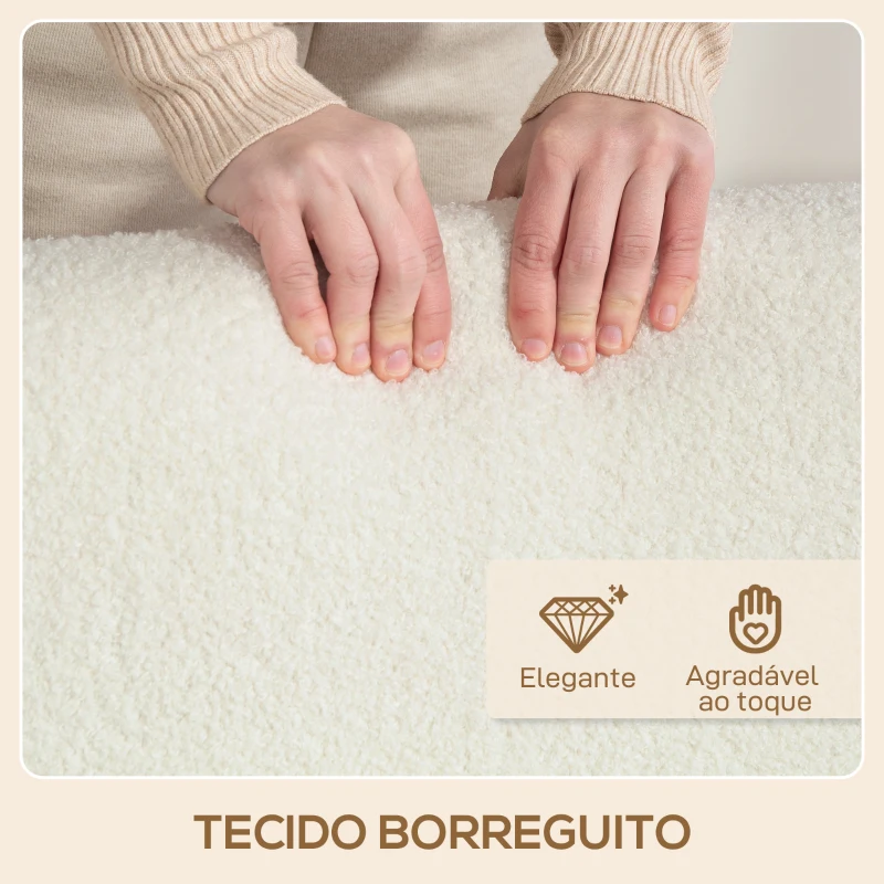 HOMCOM Poltrona Nórdica Poltrona Sala de Estar Estofada em Borrego com Apoio para os Braços de Madeira  74,5x76x78 cm Creme