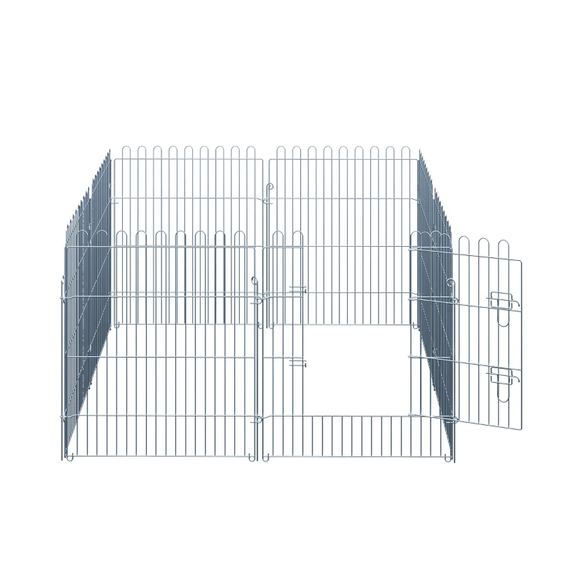 PawHut Parque para Animais de Estimação com 8 Paineis 63x76cm Cerca para Animais de Estimação com Porta com Trava para Jardim Pátio Exterior Prata