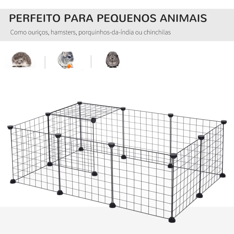 PawHut Recinto de Metal para Pequenos Animais de Estimação com 12 Painéis Desmontável DIY 106x73x36 cm Preto