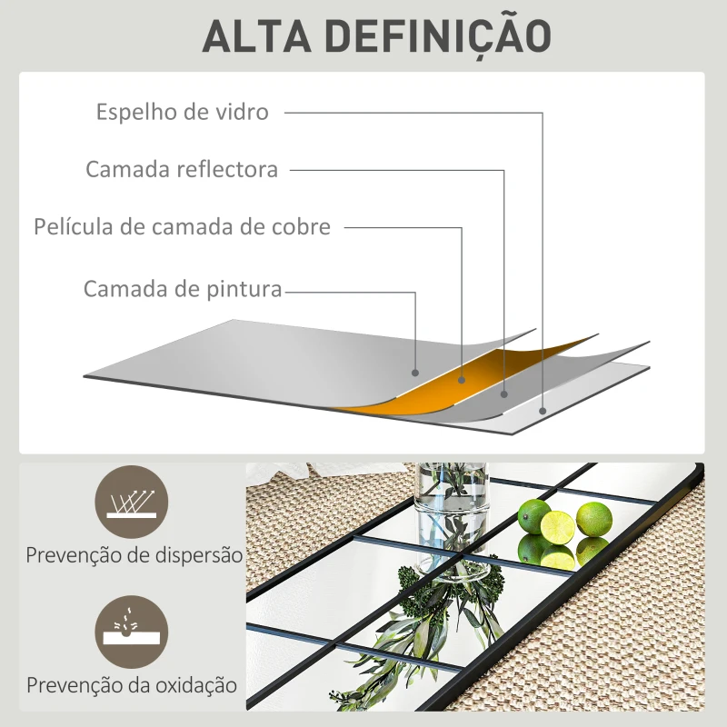 HOMCOM Espelho de Pé ou Apoiado na Parede Espelho com Forma de Janela e Moldura de Metal para Dormitório Entrada Sala 40x160 cm Preto