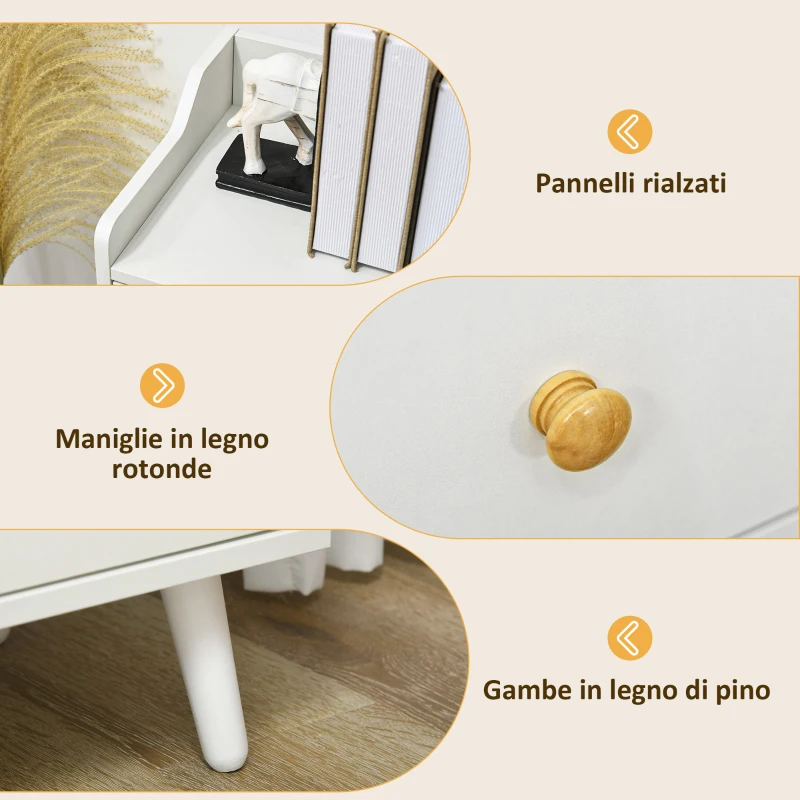 HOMCOM Credenza Moderna in Legno con 3 Cassetti e 2 Armadietti a 2 Livelli, 90x32x80 cm, Bianco