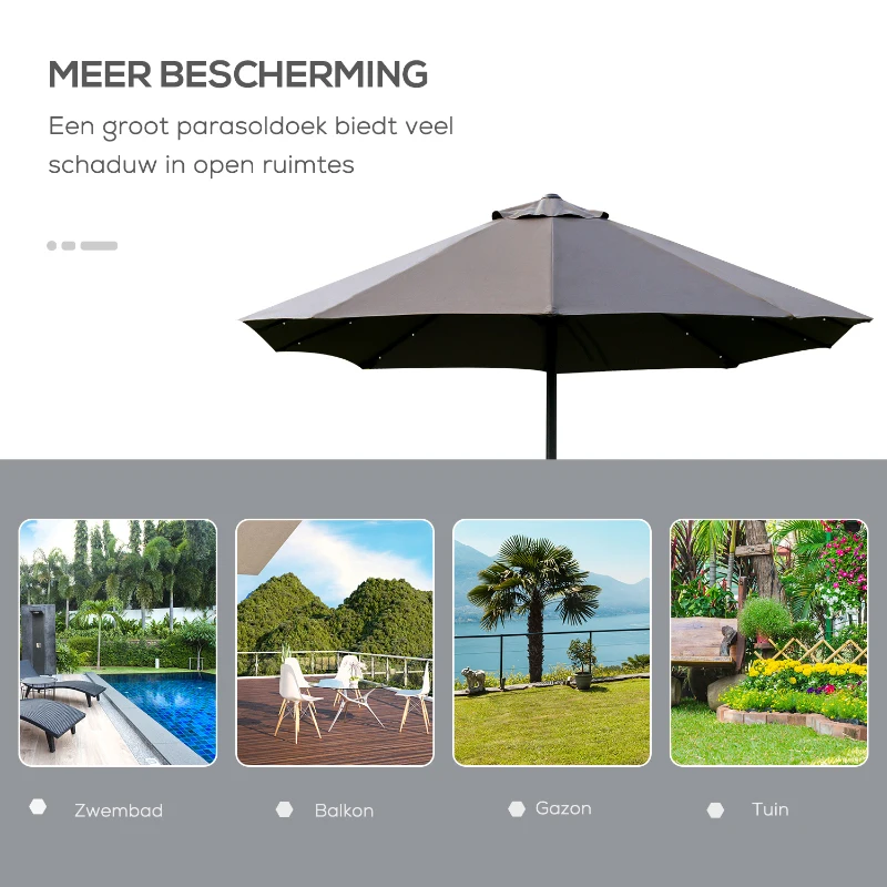 Outsunny parasol met LED dubbele parasol 440 x 260 cm tuinparasol grijs