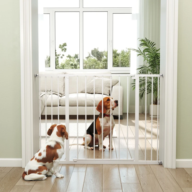 PawHut Dog Gate Pet Safety Gate Stair Barrier Pressure Fit Adjustable 76-82/86-97/101-107 cm, White