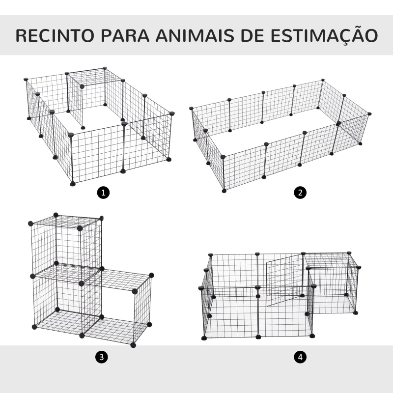 PawHut Recinto de Metal para Pequenos Animais de Estimação com 12 Painéis Desmontável DIY 106x73x36 cm Preto
