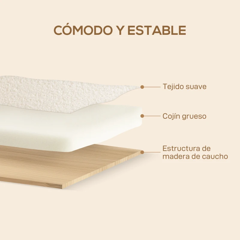 HOMCOM Sillón Nórdico de Borreguito Acolchado Grueso y Patas de Madera Asiento Amplio para Salón Dormitorio 74,5x76x78 cm Crema