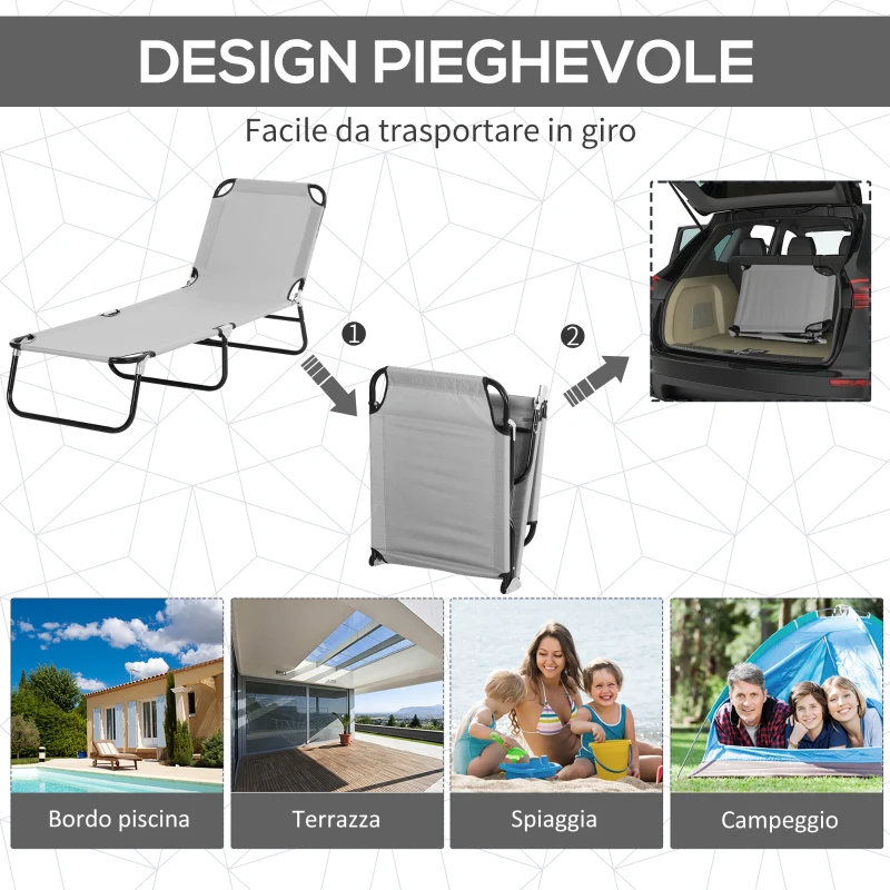 Outsunny Sdraio da Giardino Pieghevole con Tettuccio Regolabile e Schienale Reclinabile a 4 Livelli, Grigio Chiaro