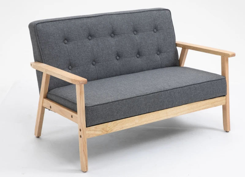 HOMCOM Sofá de 2 Lugares com Encosto e Almofadas Acolchoados Pés de Madeira Antiderrapantes para Sala de estar Dormitório Oficina 114x66x69 cm Cinza