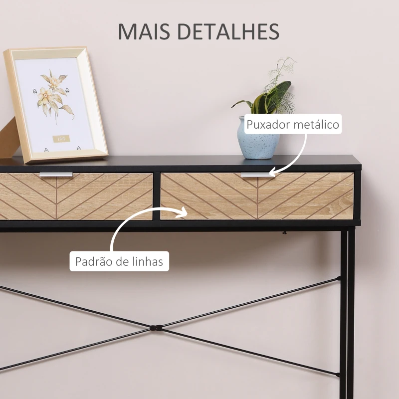 HOMCOM Mesa Consola 100x30x75 cm Mesa de Entrada Moderna com 2 Gavetas de Armazenamento Preto e Madeira