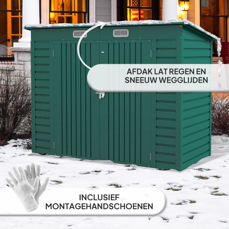 Outsunny Stalen Tuinschuur, Dubbele Deuren, 249B x 121D x 166/183Hcm, Groen