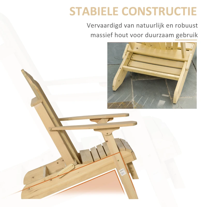 Outsunny Adirondack Tuinstoel met Voetensteun Opvouwbaar Ligstoel Buitenmeubilair Grenenhout Natuur 78 x 140 x 94 cm
