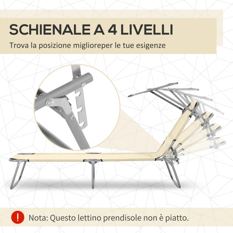 Outsunny Sdraio da Giardino Pieghevole con Tettuccio Regolabile e Schienale Reclinabile a 4 Livelli, Beige