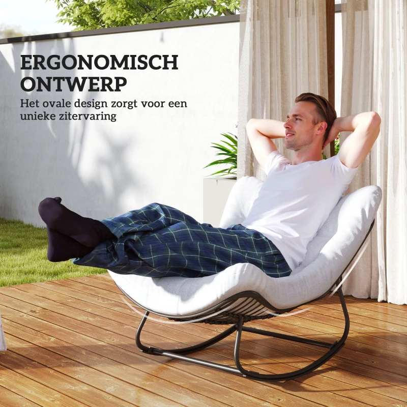 Outsunny Rattan Schommelstoel Tuinbank met Stalen Frame en Kussen Schommelbank 98 x 111 x 74 cm Grijs