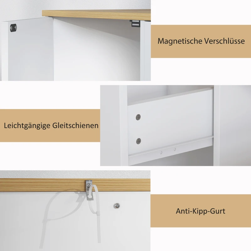 HOMCOM Küchenkommode, Sideboard mit Schublade, Schränken, Regalen, Spanplatte, Weiß(m-6)