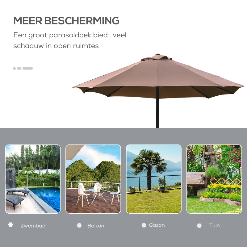 Outsunny parasol met LED dubbele parasol 440 x 260 cm tuinparasol marktparasol grote terrasparasol met handslinger ovaal metaal kaki