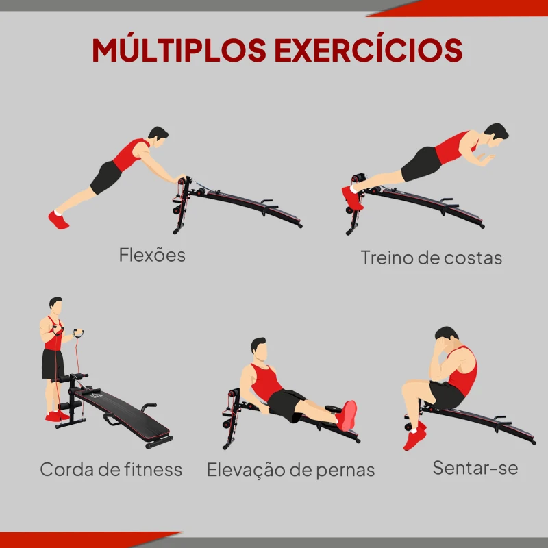 HOMCOM Banco de Abdominais com Altura Ajustável Banco de Musculação para Treinos de Abdomen Costas e Pernas 55,5x137,5x68 cm Preto e Vermelho
