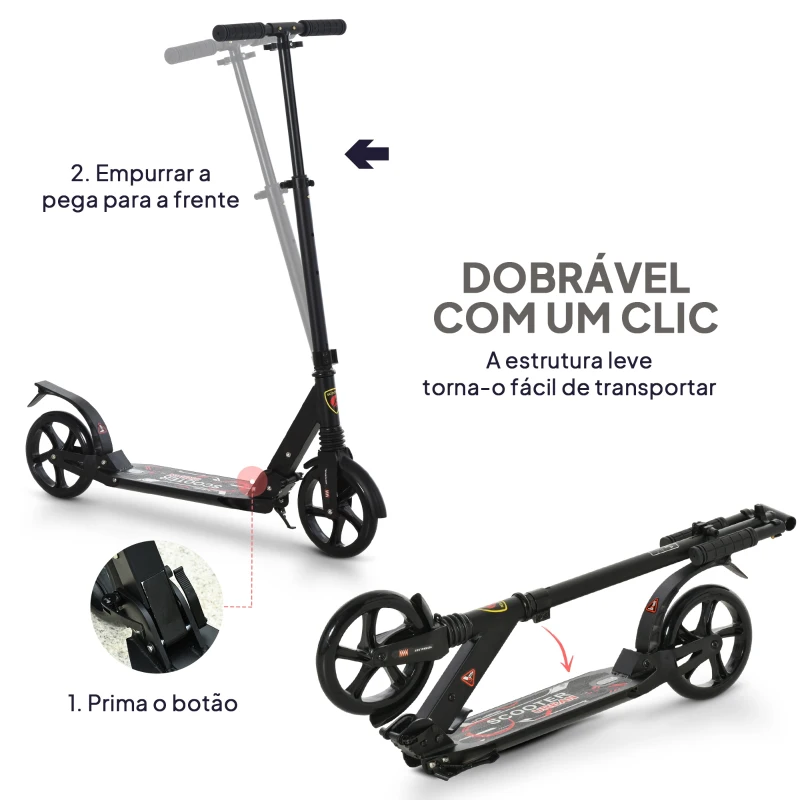 HOMCOM Trotinette dobravel com o guiador ajustável da altura trotinete para adultos e crianças acima de 14 anos carga 100 kg