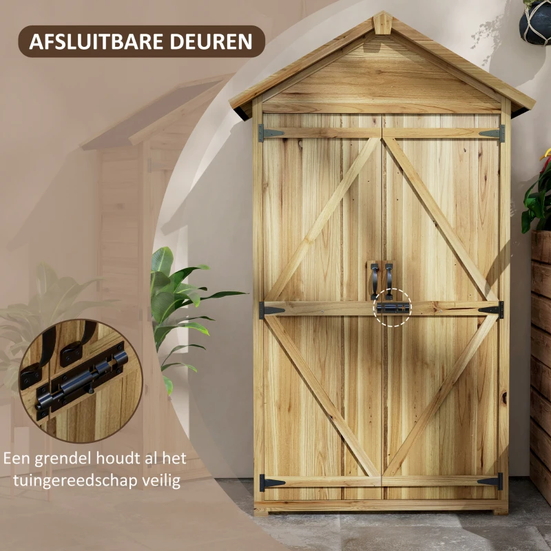 Outsunny Tuinhuis Tuinschuur Tuinkast, weerbestendig, vintage design, 102 cm x 54 cm x 177 cm, Natuur(m-6)
