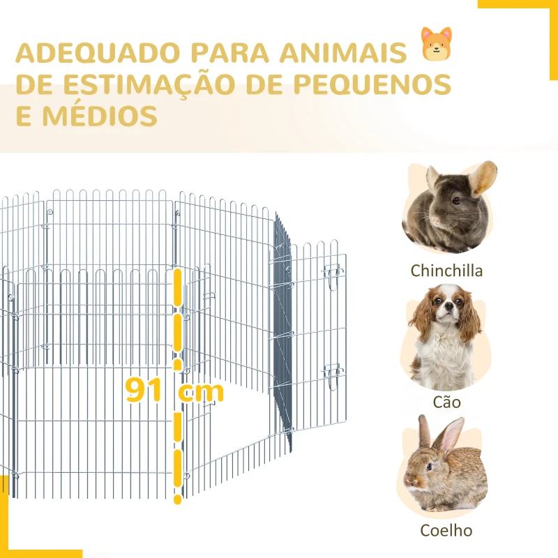 PawHut Parque para Animais de Estimação com 8 Paineis 63x76cm Cerca para Animais de Estimação com Porta com Trava para Jardim Pátio Exterior Prata