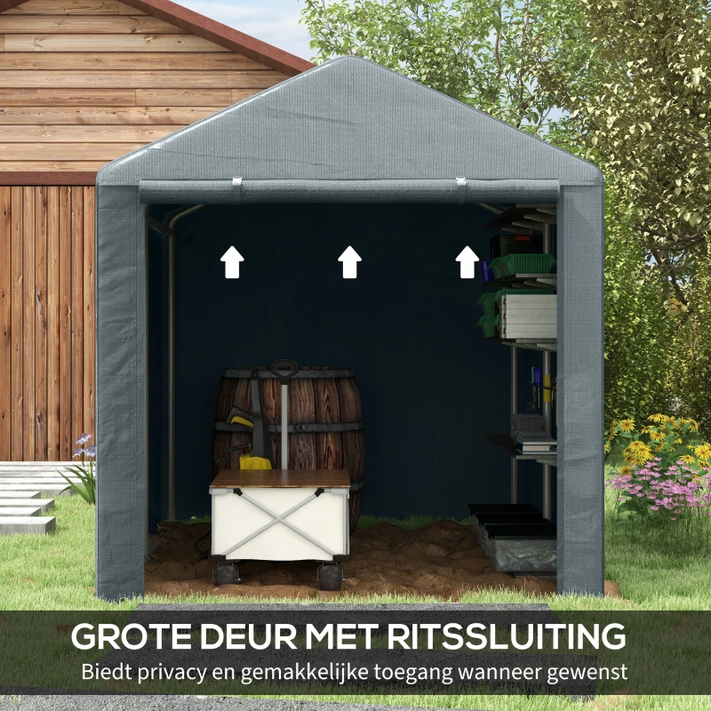 Outsunny Tuinschuur, Tentgarage, Grote Deur, Roestvrij Metalen Frame, 160x218x172 cm, Donkergrijs(m-6)