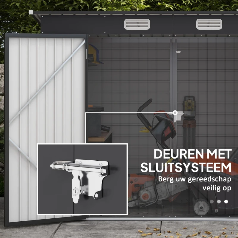 Outsunny Stalen tuinschuurtje, Geräteschuppen, Dubbele Deuren, 249B x 121D x 166/183H cm, Grijs(m-7)