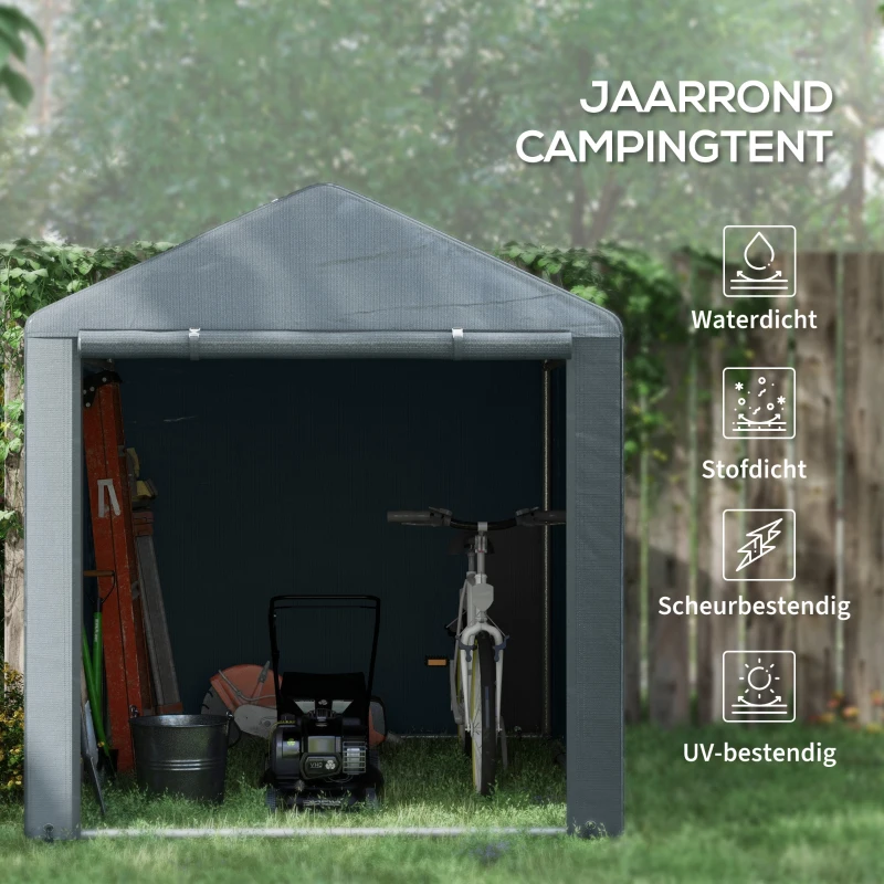 Outsunny Tuinschuur, Tentgarage, Grote Deur, Roestvrij Metalen Frame, 160x218x172 cm, Donkergrijs(m-4)