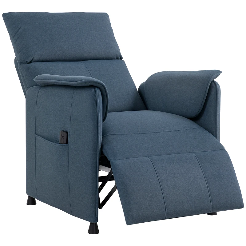 HOMCOM Poltrona Relax Reclinável Elétrica com Função Memória Apoio para Pés Controlo Remoto e Bolsos Laterais 80x83x104 cm Azul
