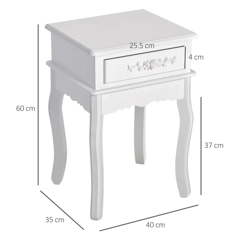 HOMCOM Mesa de Cabeceira com 1 Gaveta Mesa Auxiliar de Madeira para Dormitório Sala de Estar Estilo Moderno 40x35x60cm Branco