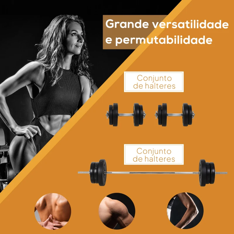 HOMCOM Conjunto de Barras de Pesos com 14 Discos de Pesos Intercambiáveis até 55kg Conjunto de Pesos e Barras Ajustáveis para Culturismo Treinamento Fitness em Casa Academia Preto