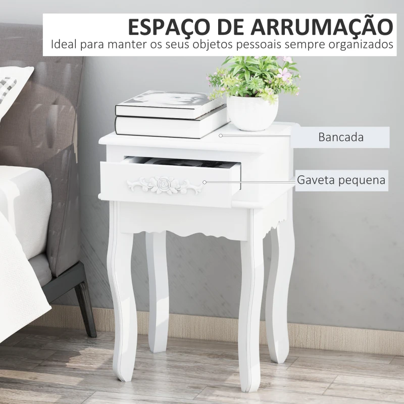 HOMCOM Mesa de Cabeceira com 1 Gaveta Mesa Auxiliar de Madeira para Dormitório Sala de Estar Estilo Moderno 40x35x60cm Branco