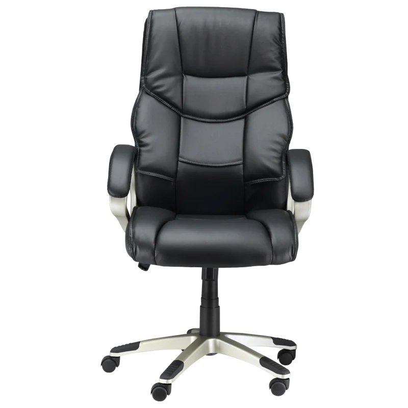 HOMCOM Bürosessel Chefsessel mit Wippfunktion Bürostuhl Schreibtischstuhl Ergonomischer Drehstuhl Sportsitz Hoher Rückenlehne Schwarz Kunsterleder Metall 70 x 58 x 114–124 cm