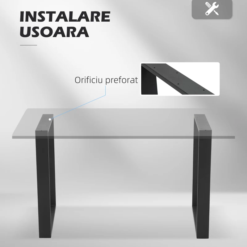 HOMCOM Set 2 Picioare de Masă Dreptunghiulare din Oțel, 60x8x72 cm, Negru
