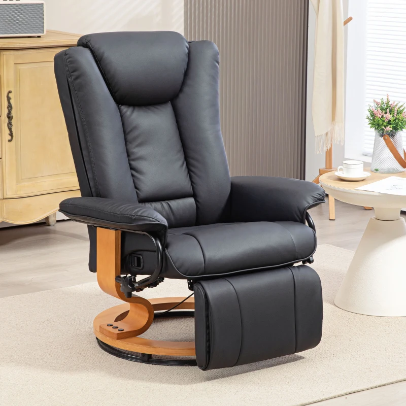 HOMCOM Relax Fauteuils - Draaibaar, Ligfunctie, Kunstlederbekleding, Stalen Frame voor Comfort in de Woonkamer, Zwart(m-10)