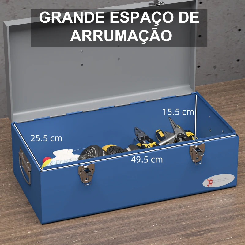 DURHAND Caixa de Ferramentas Metálica Baú de Ferramentas de Aço 50x26x18,5 cm com Pegas de Transporte Carga 20 kg Cinza e Azul