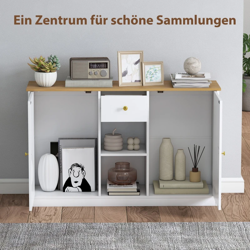 HOMCOM Küchenkommode, Sideboard mit Schublade, Schränken, Regalen, Spanplatte, Weiß(m-4)