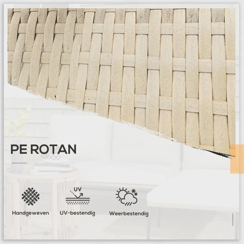Outsunny Loungeset voor in de tuin, PE rattan, 122 x 79 x 75 cm, Natuur + Crèmewit