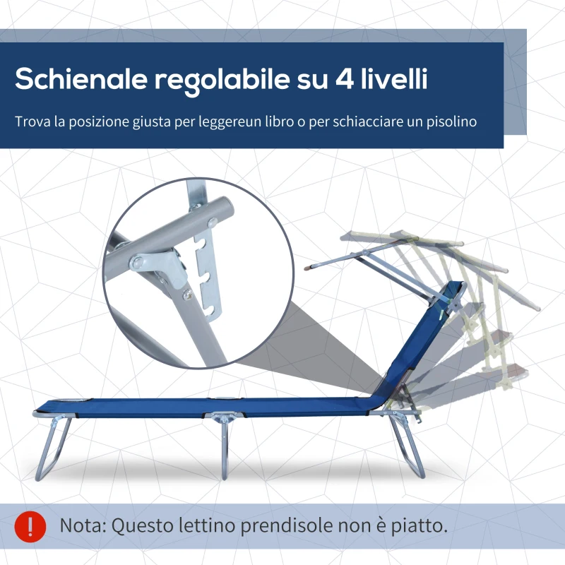 Outsunny Lettino Prendisole da Giardino, Sdraio Pieghevole e Regolabile con Tettuccio in Tessuto Blu, 187x58x36cm