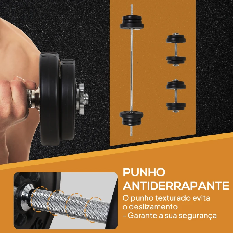 HOMCOM Conjunto de Barras de Pesos com 14 Discos de Pesos Intercambiáveis até 55kg Conjunto de Pesos e Barras Ajustáveis para Culturismo Treinamento Fitness em Casa Academia Preto
