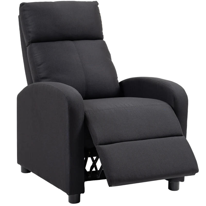HOMCOM Poltrona Relax Imbottita con Schienale Reclinabile 135° e Poggiapiedi Estraibile, in Lino Nero, 69x87x100.5cm