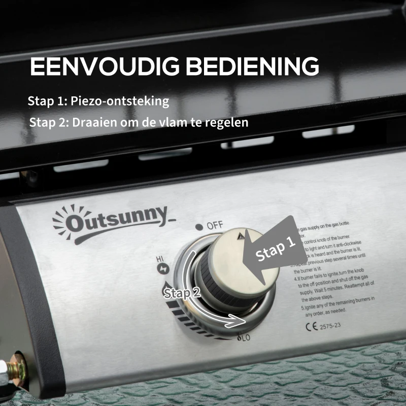 Outsunny tafelgrill gasgrill BBQ met 2 branders, tafelgasgrill met slang