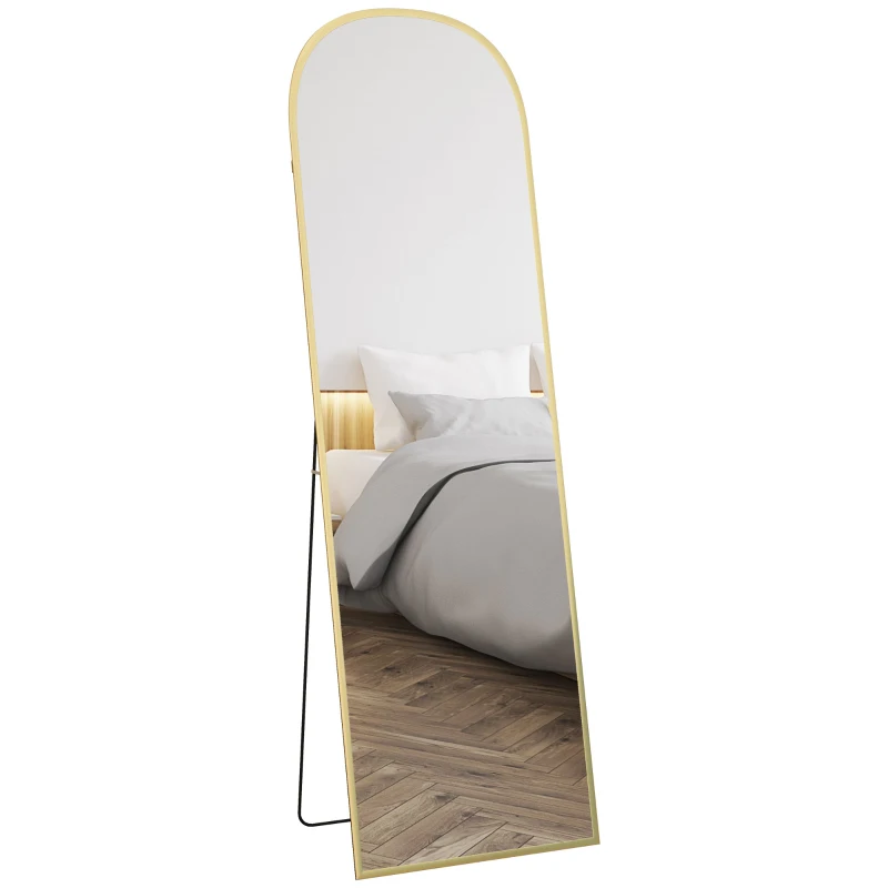 HOMCOM Miroir sur pied rectangulaire arrondi cadre en aluminium avec support pour entrée chambre dressing 50 x 161,5 cm doré