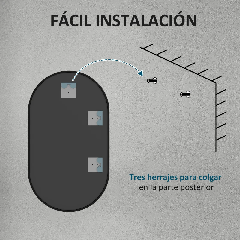 HOMCOM Espejo de Baño Ovalado 40x70 cm Espejo Decorativo de Pared con Marco de Aluminio para Salón Horizontal o Vertical Negro